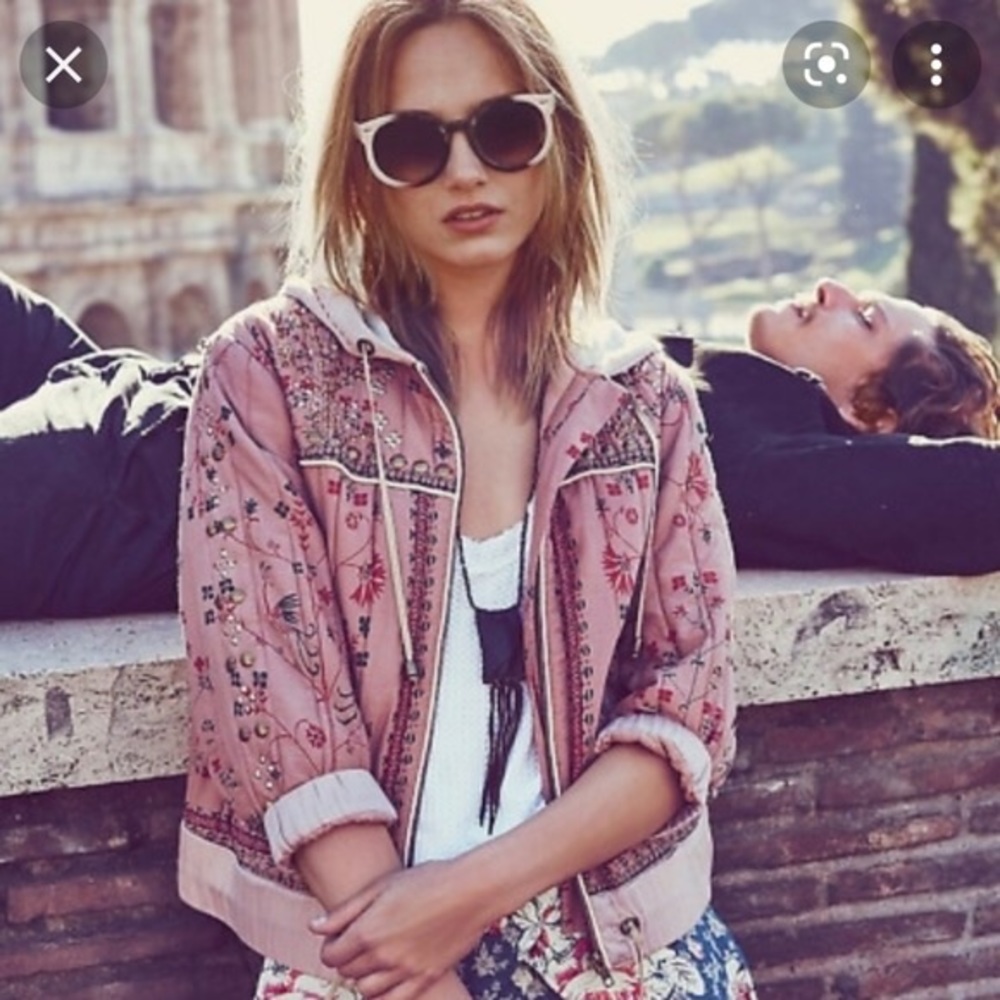Free People Play my song pink embroidered embellished hooded jacket